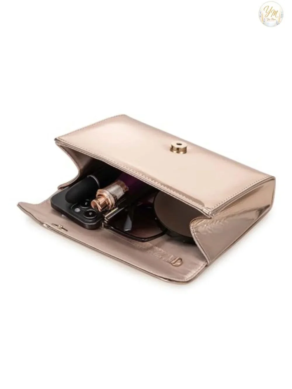 Mirrored Metallic Faux Leather Evening Clutch with Detachable Chain Strap for